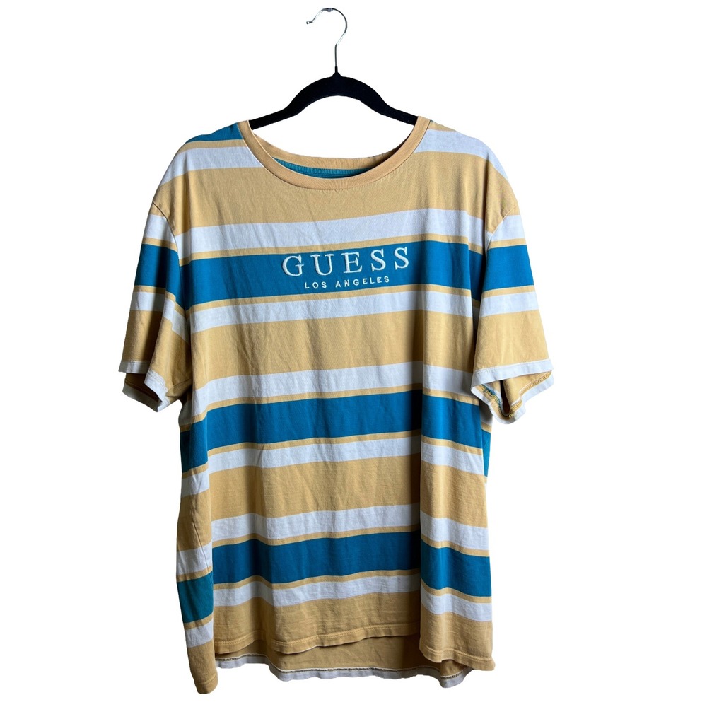 Guess Striped T-Shirt 2010s Men's Large Indie Sleaze Skater